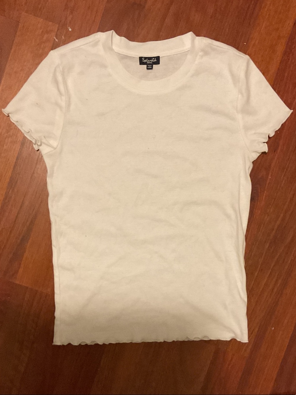 Splendid White Short Sleeve Lettuce-Edge Tee